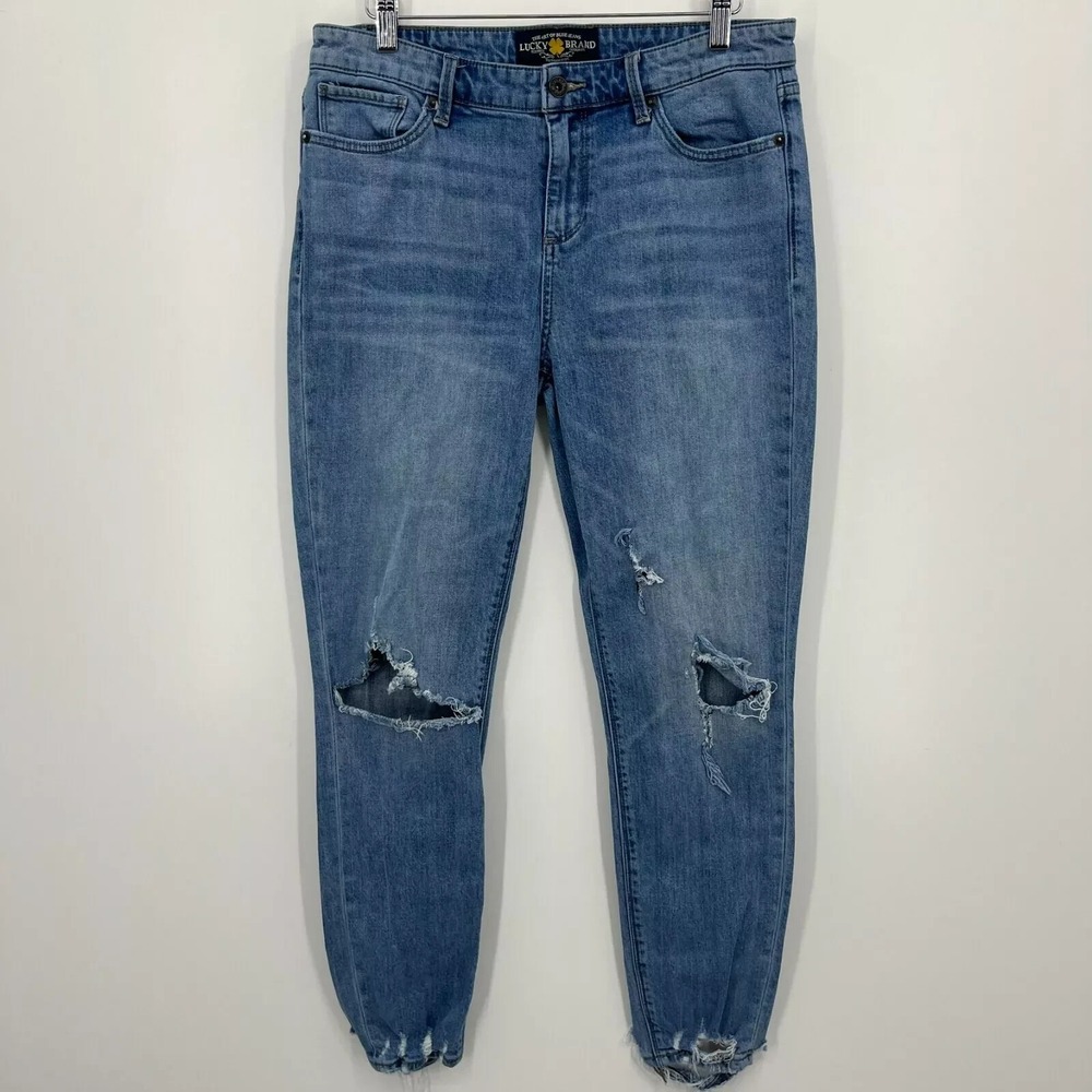 Lucky Brand Ava Skinny Jeans 8/29 Medium Wash Distressed Contrast Pocket Denim